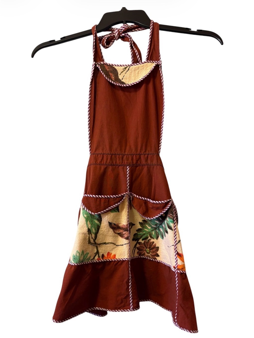 Child’s Vintage Rust Brown Floral Patchwork Apron